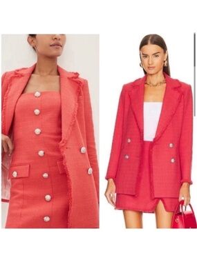 VERONICA BEARD | Nayeli Dickey Blazer Jacket
Tweed Cotton Blend Watermelon Coral